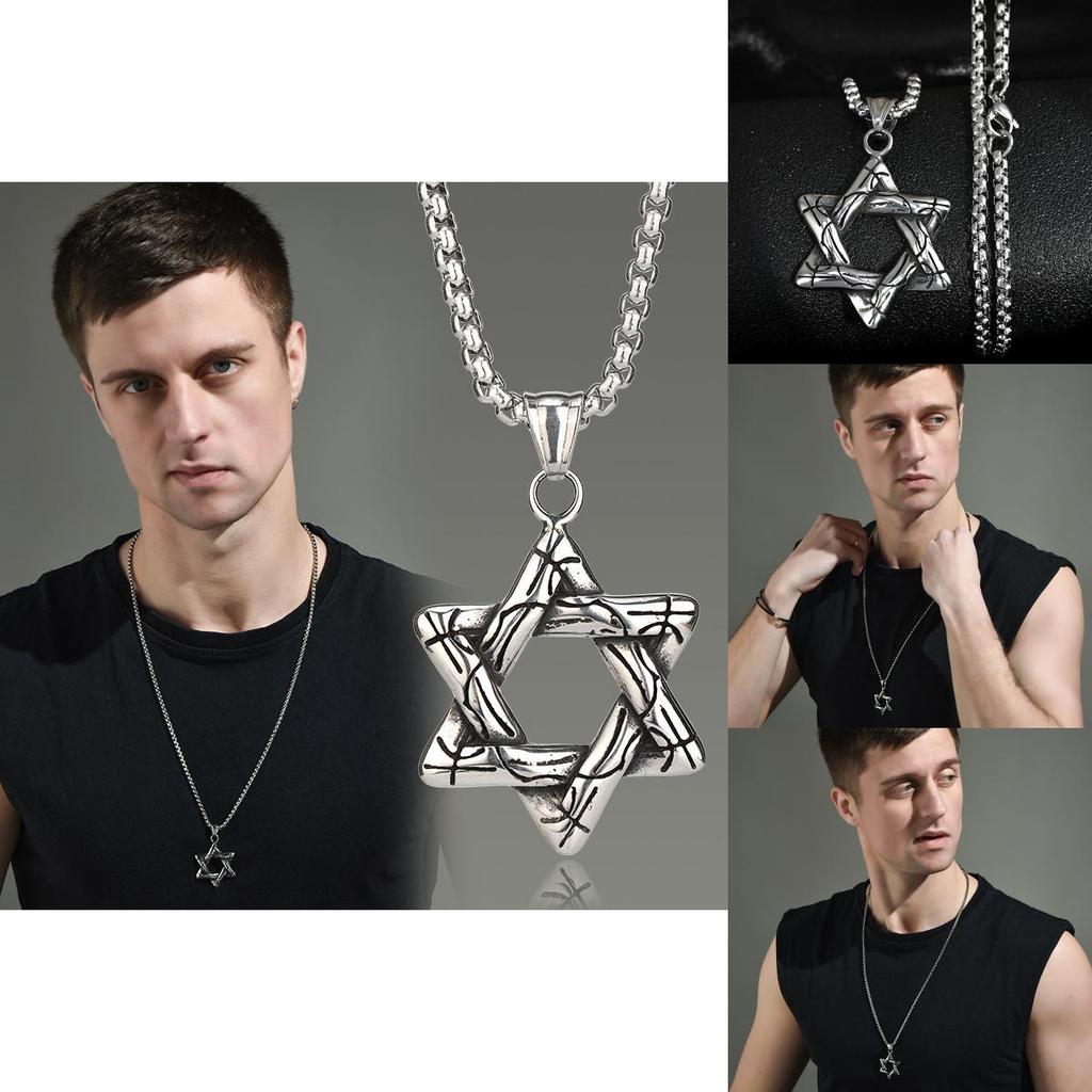 Vintage Six-pointed Star Pendant Necklace In Durable Titanium Steel For Men And Women