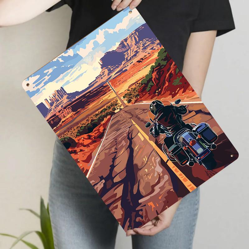 

Western Highway Motorcycle Landscape Metal Tin Sign American Retro Home Wall Decor Art 20x30cm（7.8x11.8inch）