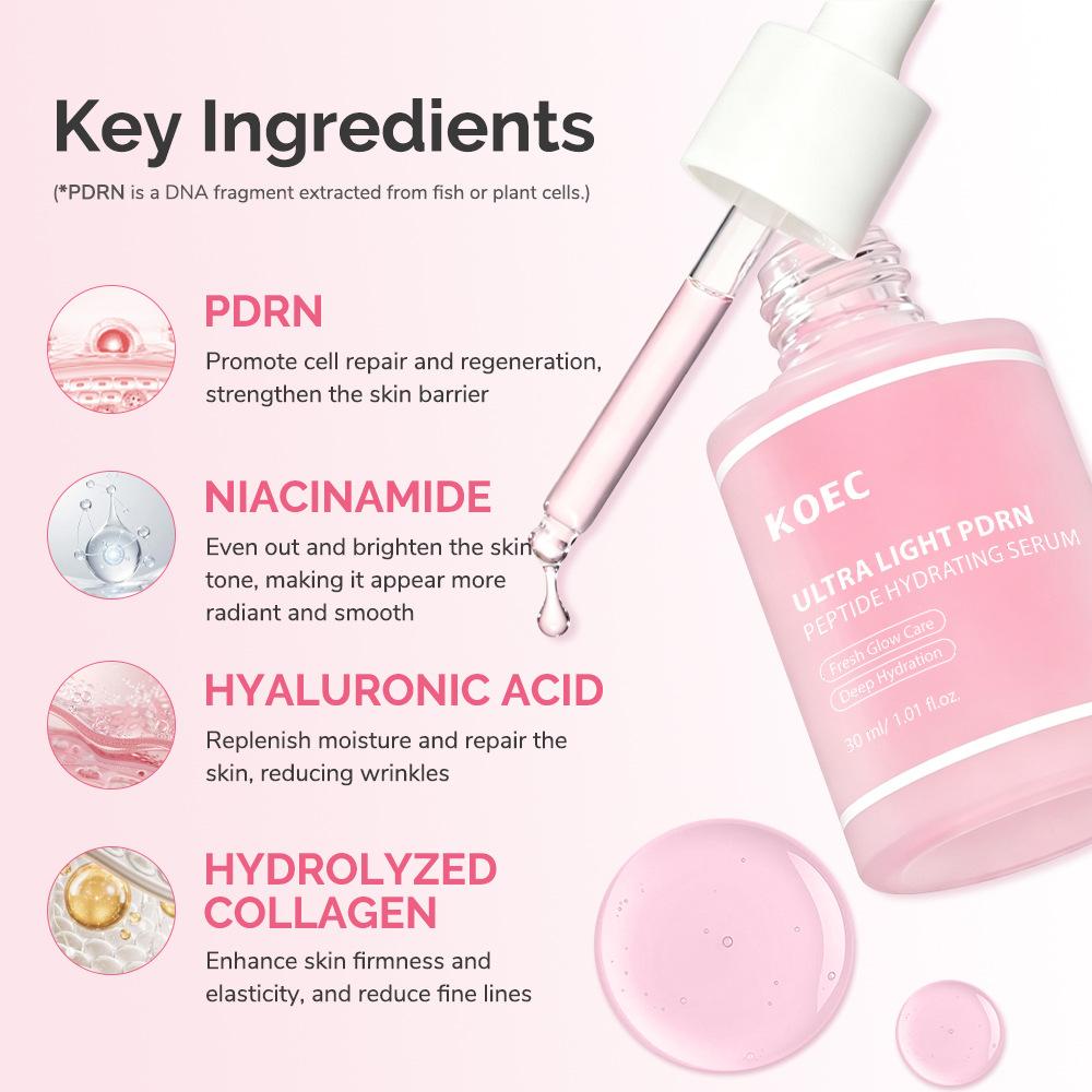 Siero KOEC Ultra Leggero con Peptidi PDRN – Siero Viso Leggero Anti-Età con Estratto di Salmone per Illuminare, Idratare e Rassodare la Pelle