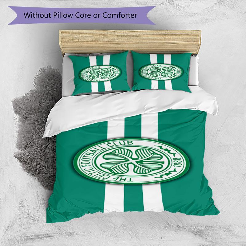Celtic Football Club Crest Printed Pattern Duvet Cover Set – Includes 1 Duvet Cover and 2 Matching Pillowcases Bedroom Decor Christmas Gifts