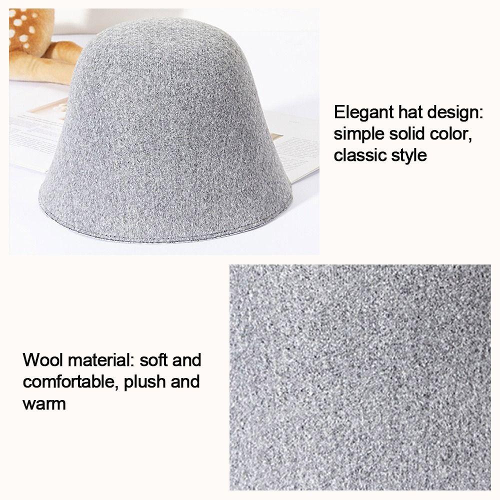 Wool Wool Fisherman Hat Solid Color Panama Hat Beanies Warm Caps  Women