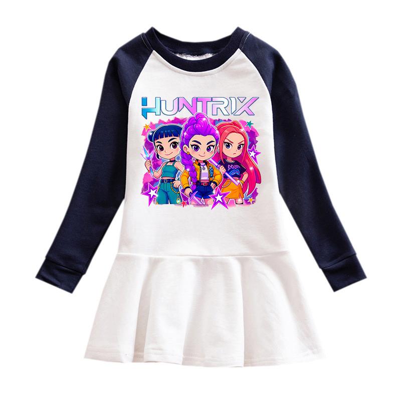 Dziewczęca Sukienka Kpop Rumi Zoey Mira z Nadrukiem Huntrix i Plisowaną Siateczką