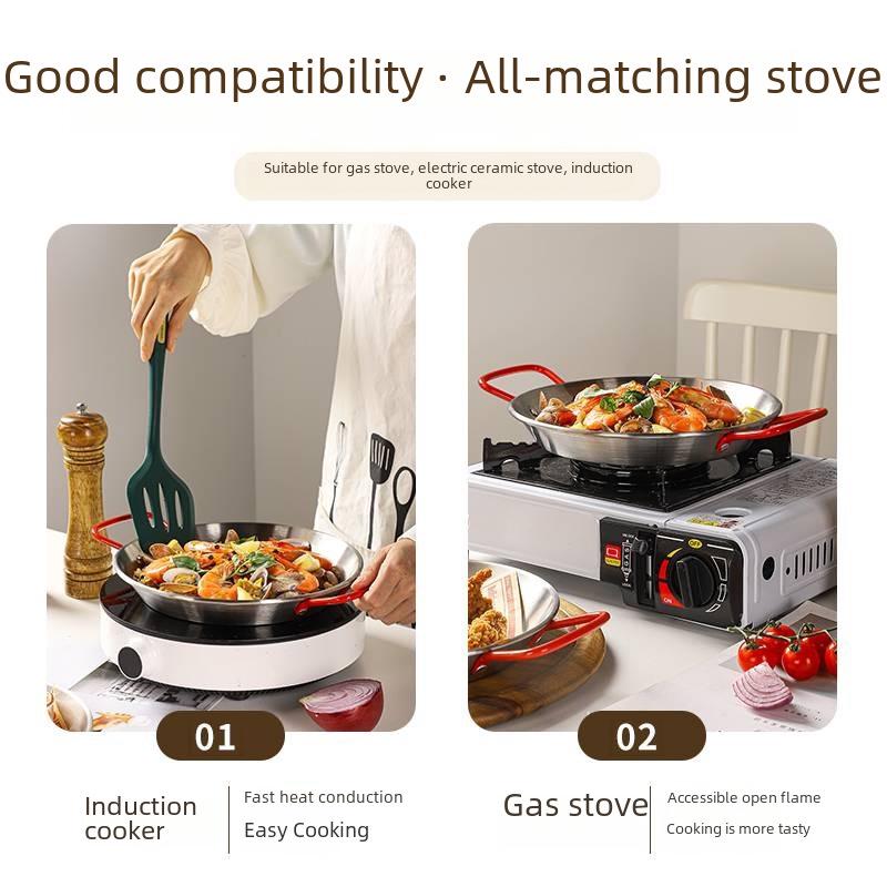 Paella Seafood Rice Pot: Stainless Steel Double-Ear Pan