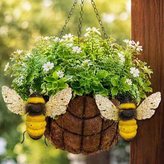 Patio Hanging Ornament 2PCS 3D Metal Bee Wall Art Decor, Iron Sculpture Backyard Fence Decoration Ornament, Weatherproof Outdoor Decor for Yard Garden
