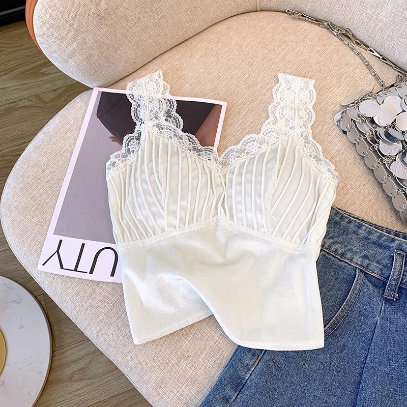 

Женская французская кружевная майка: Сексуальный осенне-зимний топ-труба с подкладками на груди, универсальный, подходит как для внутреннего, так и для внешнего ношения, красивый дизайн спинки. XL абрикосовый