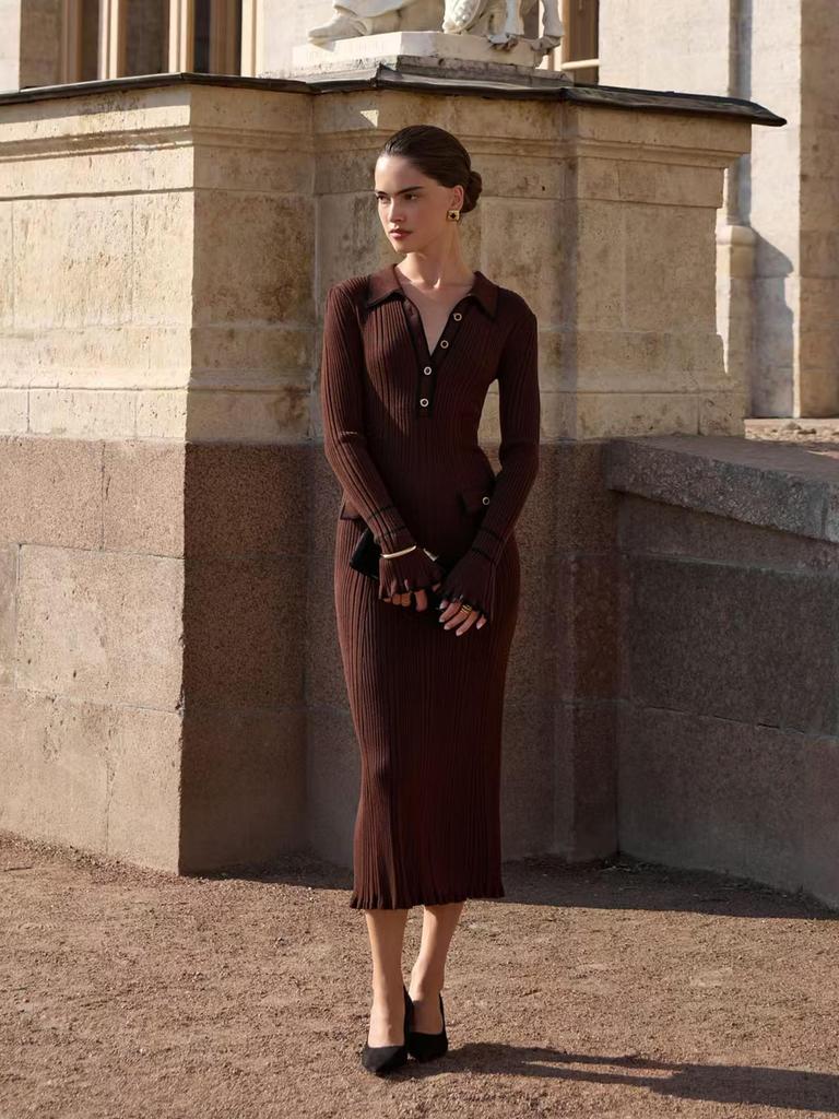 Chic Lace Knit Dress - New Autumn Winter Chunky Knit Wrap Dress with Stand Collar