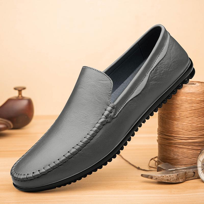 Fashion Non-Slip Lightweight Men Business Shoes Slip-On Comfortable Flat Men's Genuine Leather Loafers Casual Breathable Soft Sole Shoes