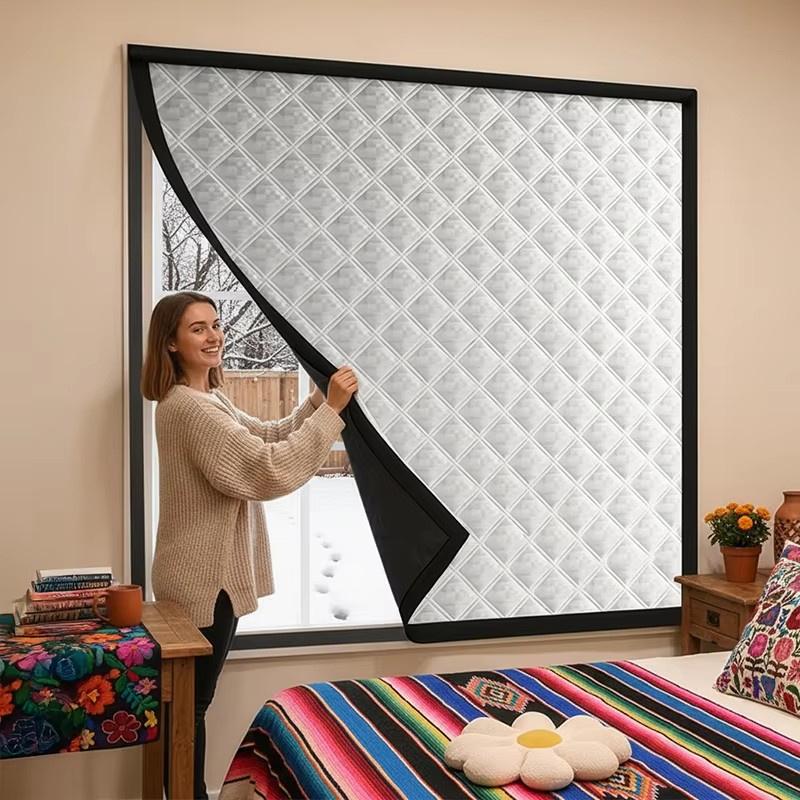 Insulated and Windproof Sealed Windows, Warm Winter Curtains, Shading, Sound Insulation, Screen Windows Cold Proof Curtain Warm Thermal Curtain