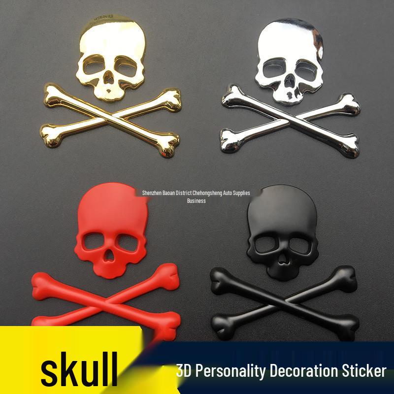 3D Metal Skull Car Emblem: Halloween Harley Hood, Tail, and Side Sticker