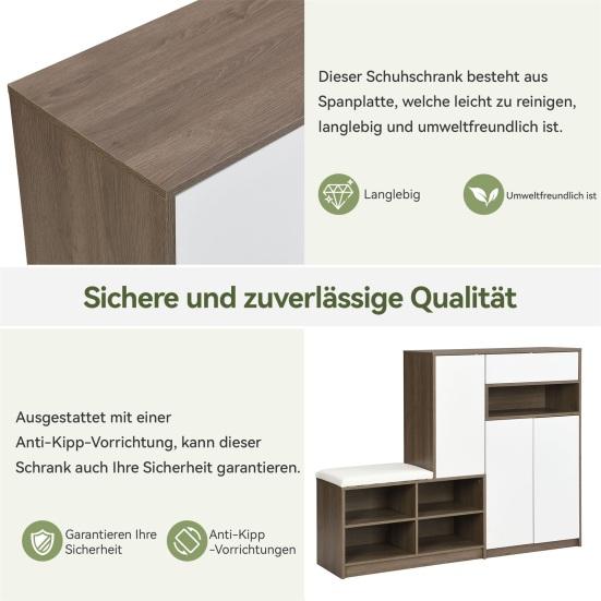 Shoe Storage Bench & Shoe Cabinet, Multifunctional Shoe Rack with Upholstered Seat, Versatile Shoe Storage Solution with Adjustable Shelves for The