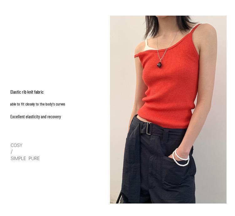 Clean Space Women's Skin-Friendly Knit Vest - 2025 Thirteen Lines Korean Style Versatile Camisole