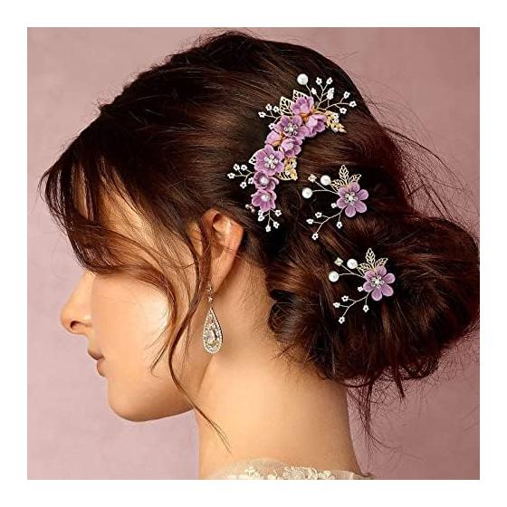 3-Piece Wedding Headpiece Set - Bridal Hair Accessories with Flower Motifs, Comb, U-Pins, and Hairpins - Suitable for Kimono, Photography, Parties,