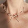 Fashionable Bowknot Pendant Necklace Handmade Colorful Beads Neckchain Bow Clavicle Chain for Women Girls Choker