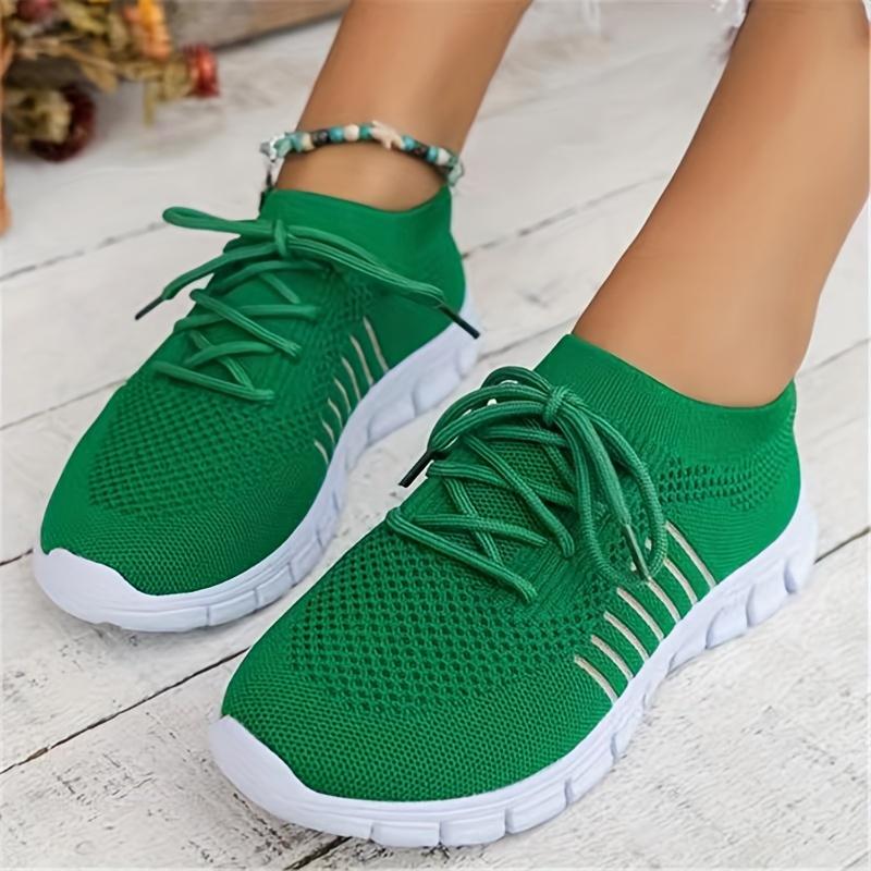 Women's Knit Lightweight Mesh Sneakers, Breathable Mesh Lace-Up Running Shoes, Women's Footwear