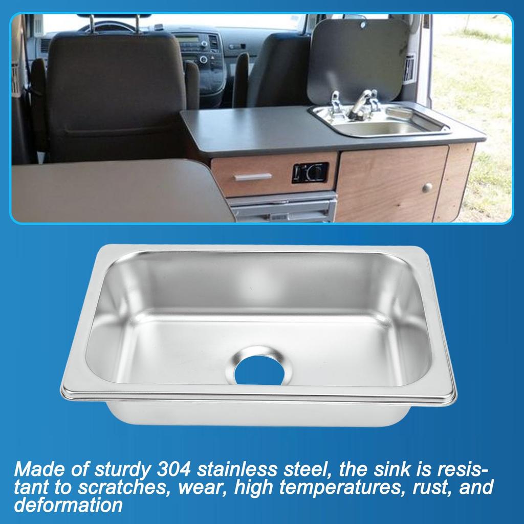 RV Kitchen RV Stainless Steel Single RV Sink with 40mm Drain Bar Single Square Hand Wash for RV Caravan inches x inches Drawing Sink, Basin, Hole,