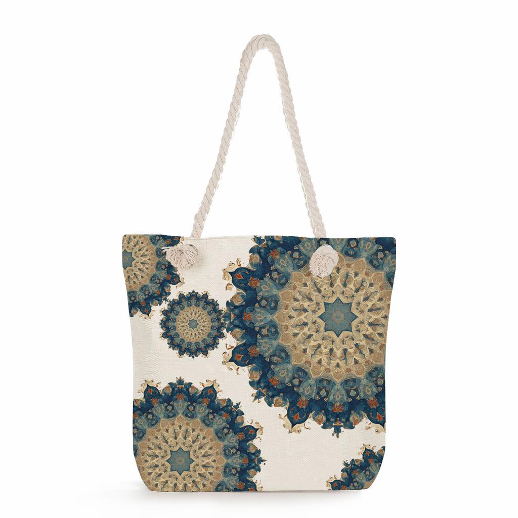 Multifunctional Mandala Printed Thick Rope Shoulder Beach Bag Casual Large Capacity Handbag 7595