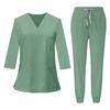 Women's Quick Drying Fabric Solid Color V-neck Pocket Three-quarters Sleeve Pants Set Workwear