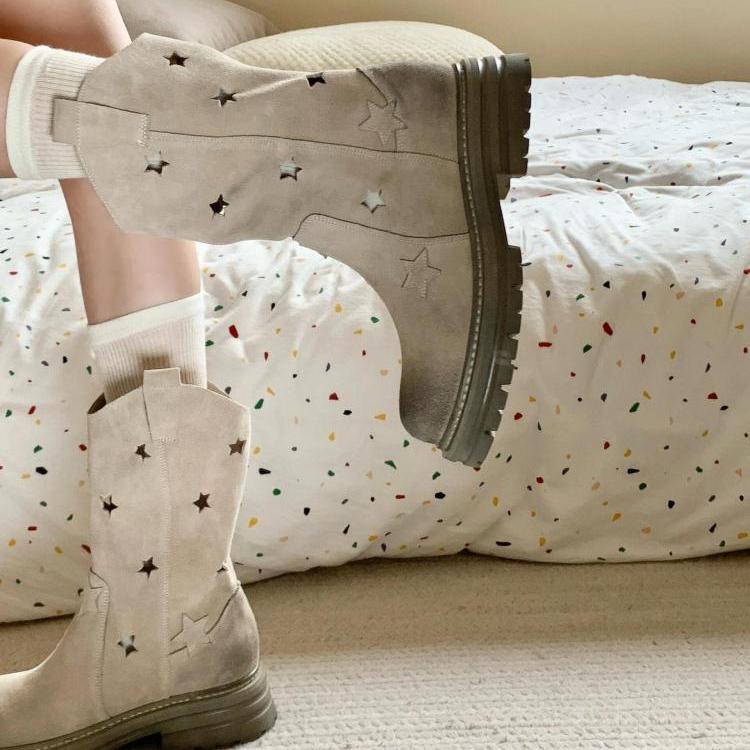 Do poloviny lýtek Léto Moderní Kozačky Čtvercový podpatek Boty na středním podpatku Dámské Vysoce kvalitní nazouvací kulaté špičky Pevné punkové Dámské kozačky Q129