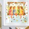 Fairy Window Sticker, Watercolor 4 Fairies Swing Window Cling, Colorful Flowers Butterflies Static Glass Decal for Kids Room Bedroom