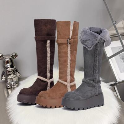 Versátiles pero botas de nieve hasta la rodilla para mujer invierno nuevo terciopelo botas de mujer dos usos suela gruesa realzantes cálidas botas altas