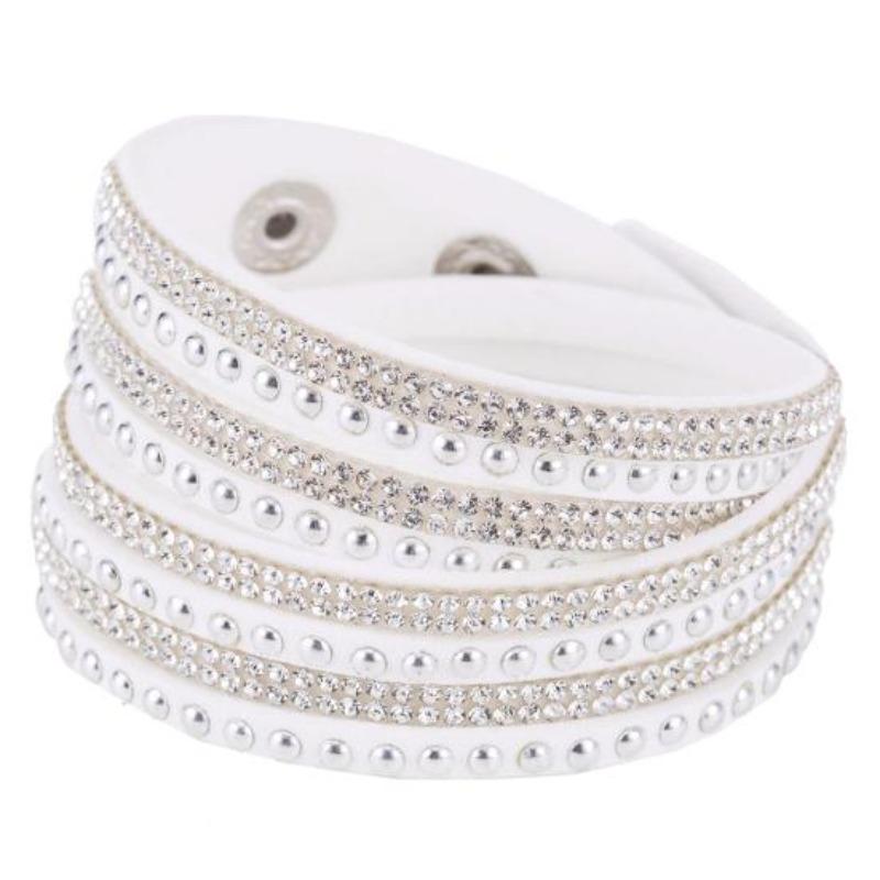 Damska sztuczna skóra błyszcząca, hot fix Rhinestone inkrustowana DIY wielowarstwowa bransoletka prezent