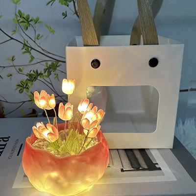 Wielostylowa Ręcznie Robiona Lampka Nocna Tulipán Ręcznie Robiona Torba DIY Kreatywne Oświetlenie Biurkowe Dekoracja Prezent Walentynkowy dla Dziewczyny
