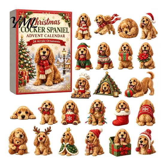 Advent Calendar Dog Calendars 2026, 24 Days Christmas Countdown with 2D Acrylic Hanging Ornaments Ornament, Collectible Cute Animal Figures