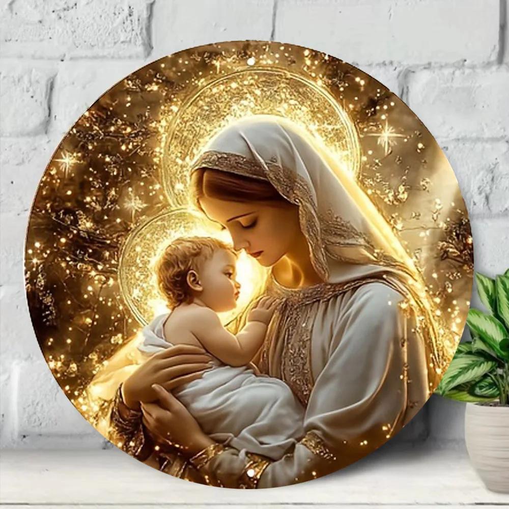 Vintage Aluminum Metal Sign,Tin Sign Mary Themed Vintage Aluminum Circular Metal Sign Outdoor Decor Garage Decorations