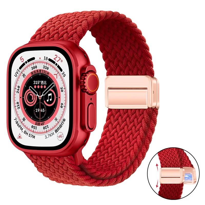 Nylon Braided Band For Apple Watch Series Ultra 3 2 1 49mm 11 10 46mm 42mm 9 8 7 45mm 41mm Magnetic Strap iWatch 6 5 SE 44/40mm Belt