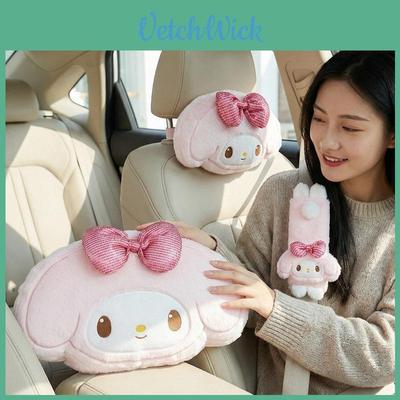 Hello Kitty Car Seat Set Plush Pillow Blanket Seatbelt Shoulder Strap For Kids