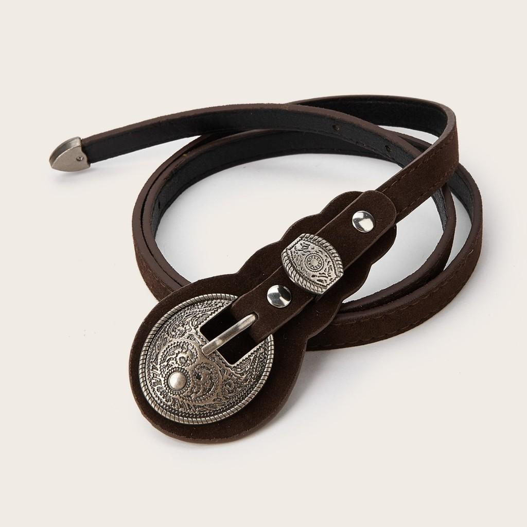 Ethnic Style Solid Color Oval Metal Buckle Decoration Suede Women Casual Belt For Retro Style