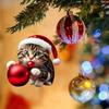 10pcs Christmas Cat Acrylic Ornaments Set,Plastic Santa Hat Kitty Hanging Decorations for Christmas Tree, Car Mirror Keychain, Home and Party Decor