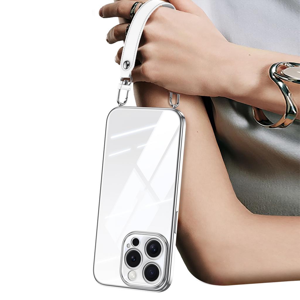 SULADA Für iPhone 16 Pro Hülle Galvanisiert Ultra Klar Weiche TPU Handyhülle mit PU Handschlaufe