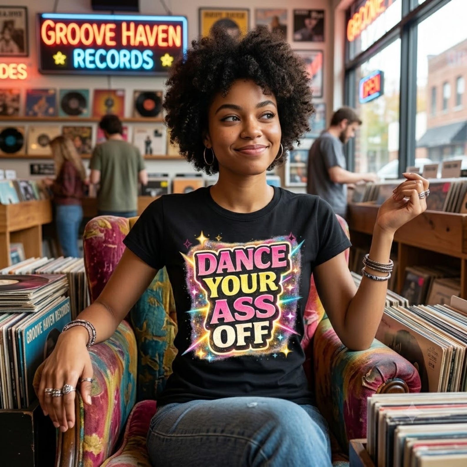 Dance Your Ass Off Tee | Neon Retro Dance Party Graphic Shirt S