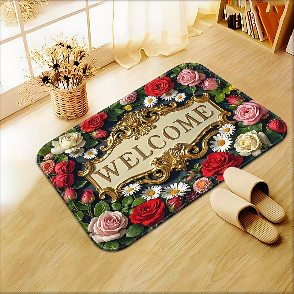 1Pcs Anti Fatigue Door Rugs, Floral Print Waterproof Non-Slip Thick Cushioned Door Mat Heavy Duty Comfort Standing Mat for Door
