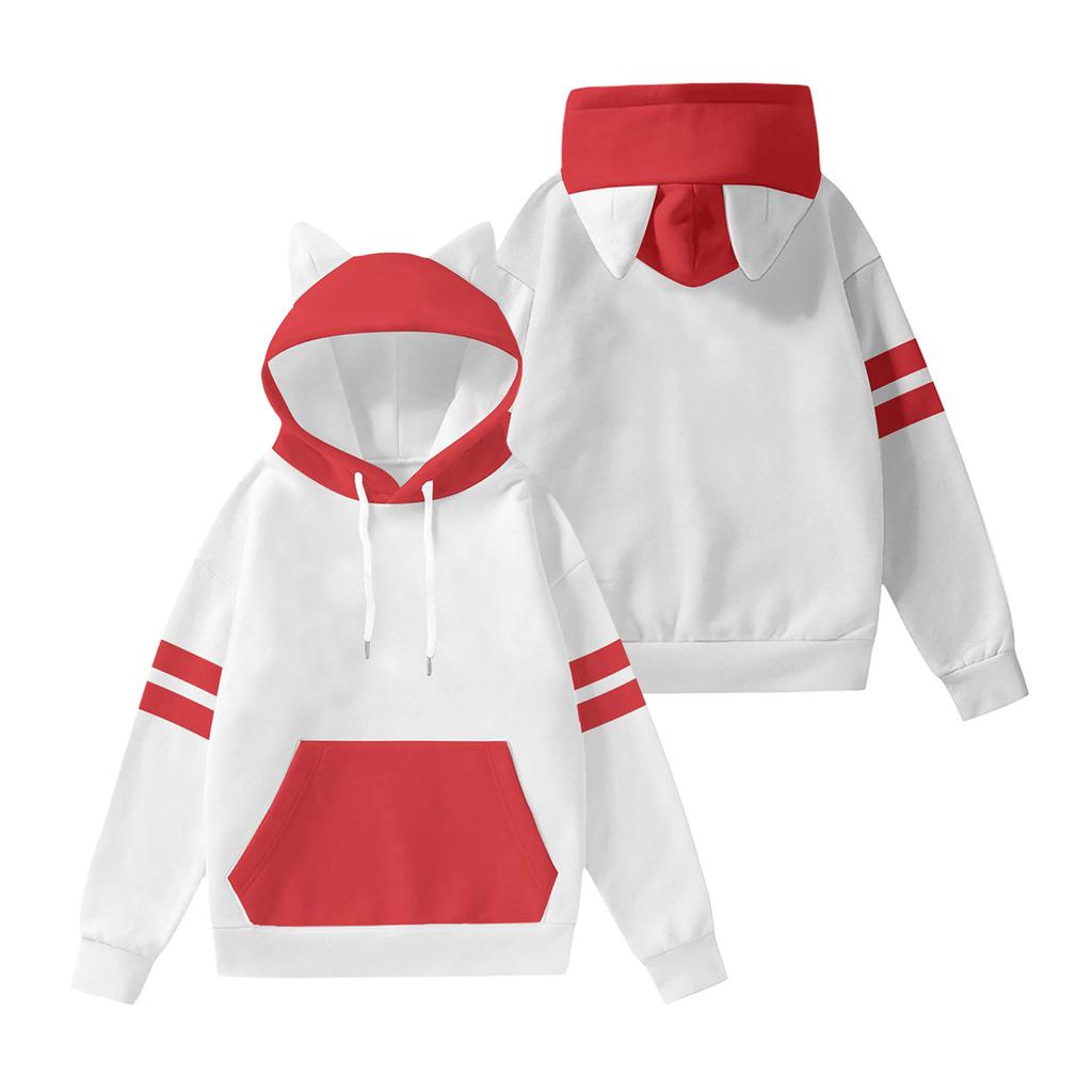 Women's Fashion Long-Sleeved Color-Blocked Printed Hooded Sweatshirt With Ears