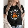 Women Pumpkin Witch Print Halloween Festival Party Casual Short Sleeve Tee