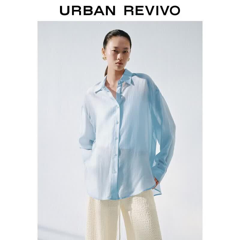 UR2026 Women s Glossy Long-Sleeve Open-Front Shirt M