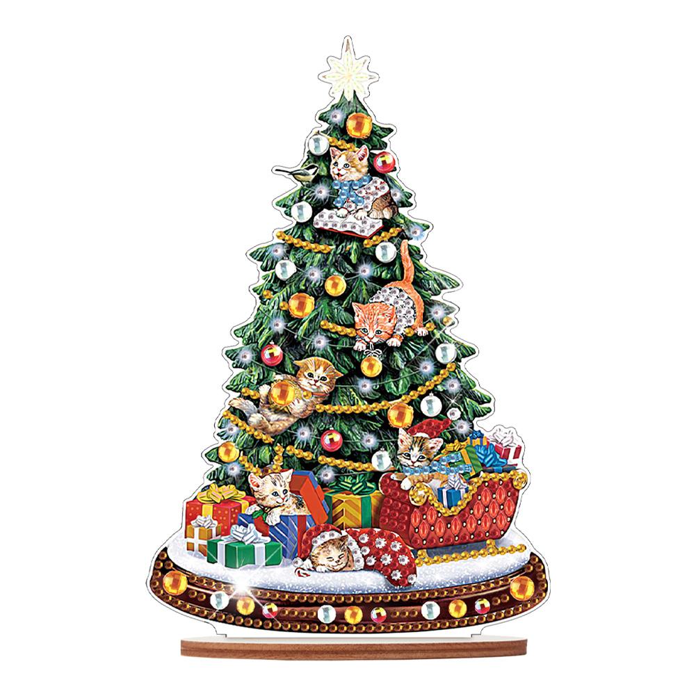 Wooden Santa Ornaments Kit Diamond Painting Desktop Diamonds Painting Desktop Decorations for Xmas Table Office Home Decoration