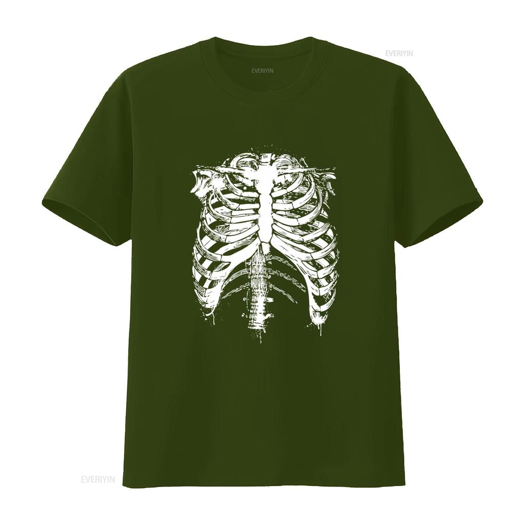 Herren Schwarzes Rippenkorb Skelett Halloween T-Shirt Gruselig Lustiger Kostüm Aufdruck Größen S bis XXXL vintage Gewaschen Mann Mode