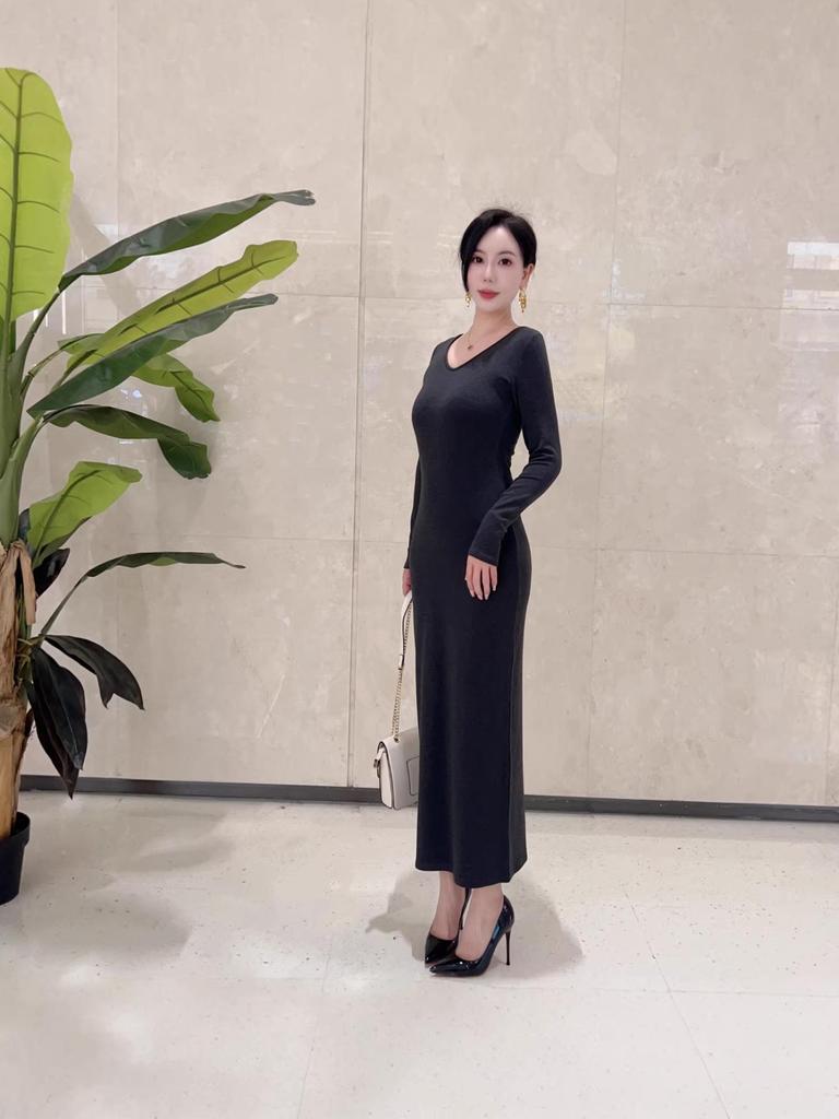 Velvet Warm Solid Color Elegant Slimming Socialite Dress