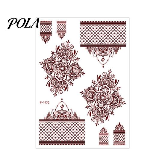 Henna Tattoo Stickers, Red Brown Waterproof Lace Temporary Tattoos, Indian Mehndi Body Art for Hands Feet, Festival Makeup
