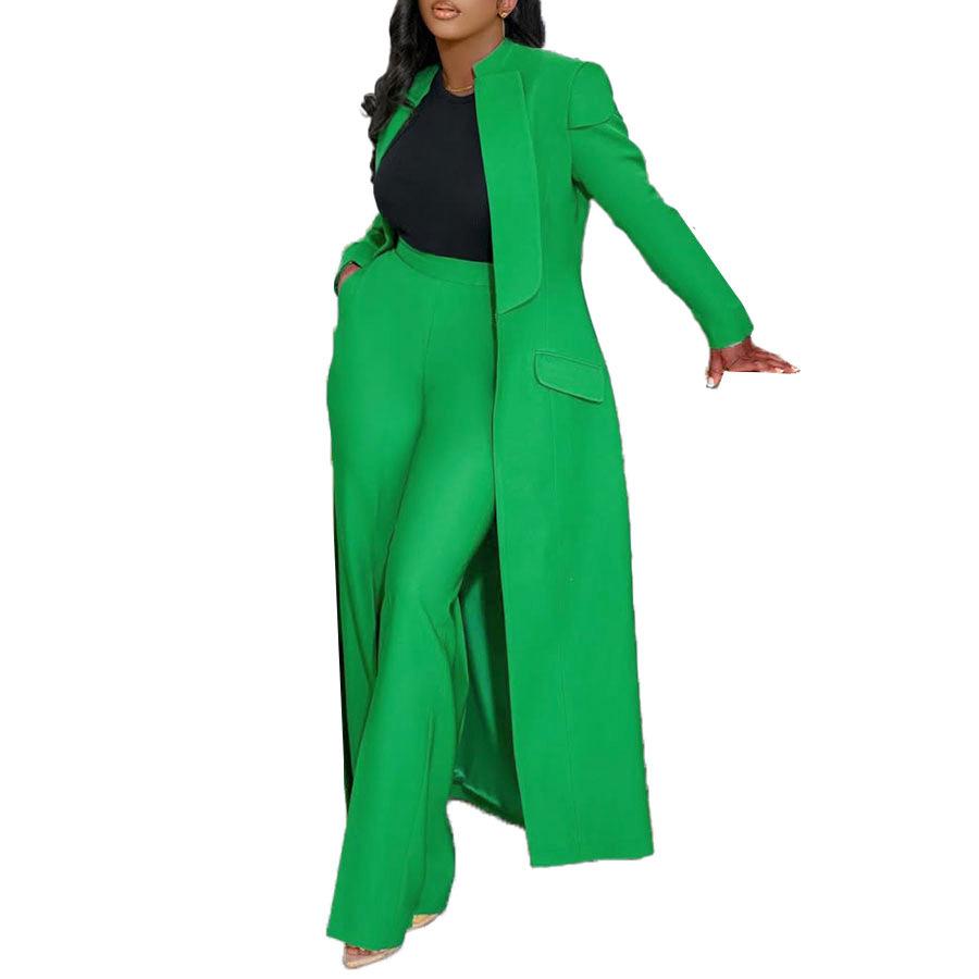 

Long Coat and Wide Leg Pants 2 Piece Set in Multiple Colors S зелёный