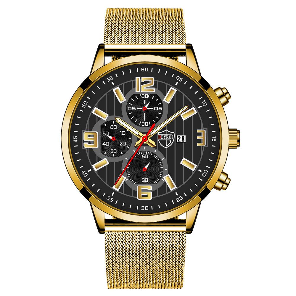 Steel Belt Men'S Watch Trendy Fashion Automatic Calendar Luminous Quartz Watch
