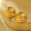 GEMCHIC Women's Hollow Spiral Thread Circle Stainless Steel Earrings Luxury Gold Studs