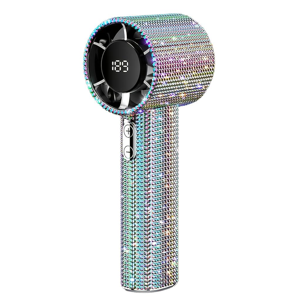 1PCS Deluxe Full Drill Portable Handheld USB Fan, Rechargeable, 189 Speed Adjustable Cooling Fan, with high definition digital