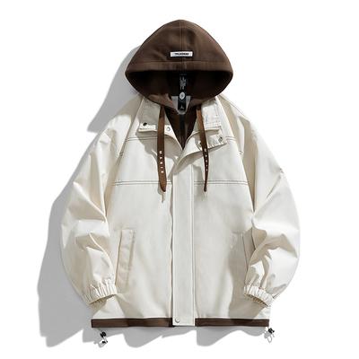 Giacca a Vento Sportiva da Uomo per Primavera e Autunno, Antivento, con Cappuccio e Colletto, Giacca Antivento a Contrasto di Colore