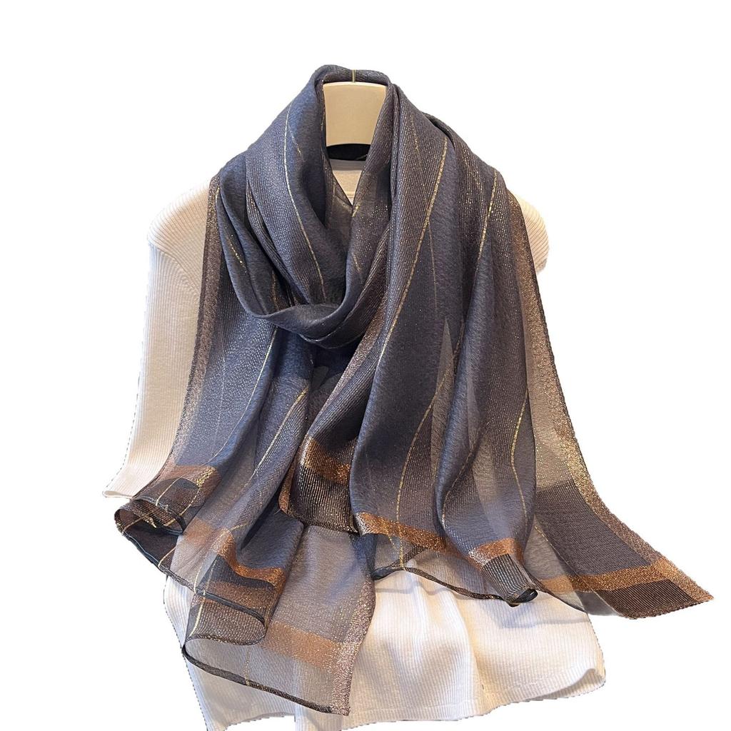 New Retro High-end Temperament Shawl with Yarn Scarf Korean Style Fashionable Light Luxury Silk Temperament Scarf for Women