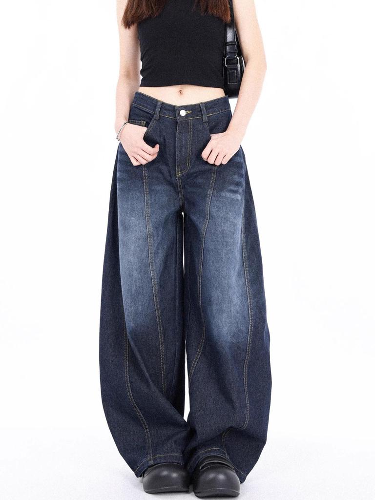 Unisex American Wide-Leg Baggy Scythe Jeans, Washed Silhouette, Spring/Autumn 2025 Style.