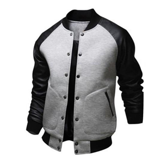 Autumn Men Long Raglan Sleeve Color Block Varsity Jacket Buttons Pocket Coat